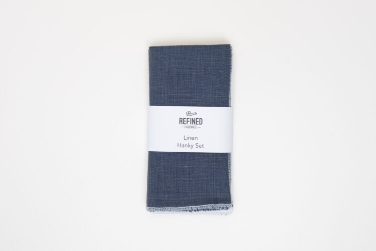 Linen Hanky Set - Blue & Grey