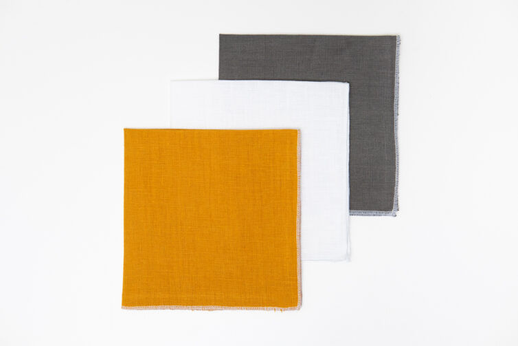 Linen Hanky Set - Mustard & Grey