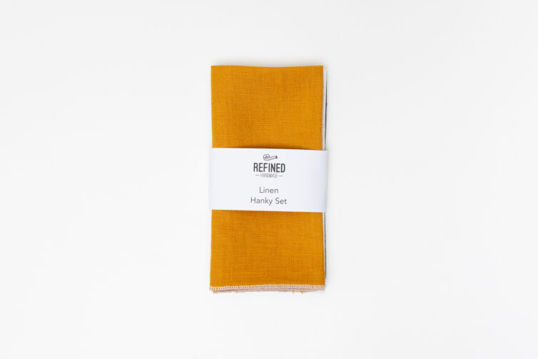 Linen Hanky Set - Mustard & Grey