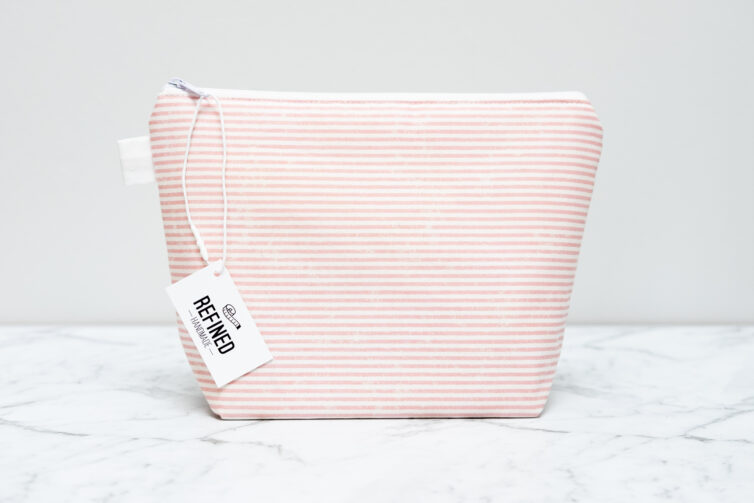 Pink Striped Makeup Bag