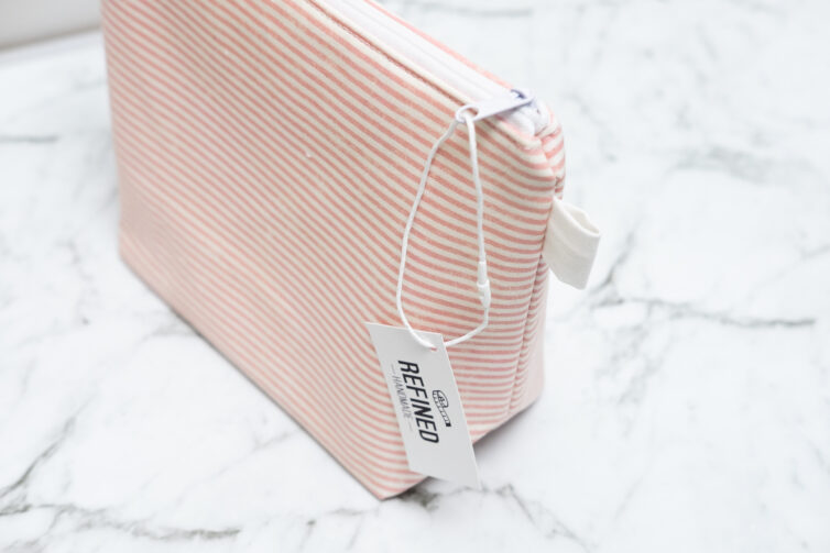 Pink Striped Makeup Bag